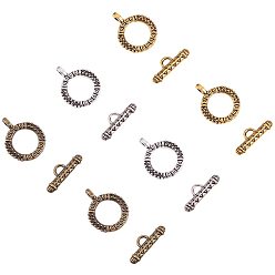 Mixed Color Tibetan Style Alloy Toggle Clasps, Antique Bronze & Antique Golden & Antique Silver, Ring: 23x17.5mm, Bar: 23x8mm, 10sets/color, 30sets/box