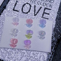 (52) Непрозрачная лаванда Светящиеся кабошоны из прозрачной смолы, цветок, с блеском порошок, светится в темноте, граненые, разноцветные, 28x20x6 мм