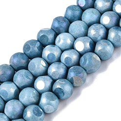 Стально-синий Нити из непрозрачных стеклянных бусин с эффектом омбре, окрашенные методом гальванического покрытия., круглые, с покрытием AB цвета, граненый(6 граненый), стальной синий, 8~8.5 мм, отверстие : 1~1.2 мм, около 47~48 шт / нитка, 14.17~14.76 дюйм (36~37.5 см)