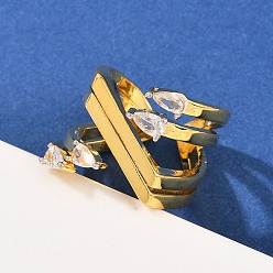 Настоящее золото 18K Манжеты из латуни с микро паве кубический цирконий для женщин, долговечный, без кадмия и без свинца, стойки покрытие, реальный 18 k позолоченный, 17 мм, внутренний диаметр: регулируемый