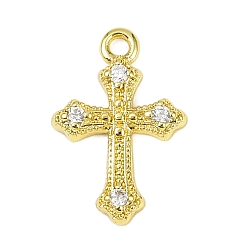 Золотой Латунные микропаве прозрачные подвески с фианитом, без кадмия, без никеля и без свинца, крест прелести, золотые, 14.5x9.5x2.5 мм, отверстие : 1.2 мм