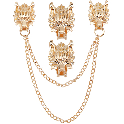 Золотой 2шт 2 стиль мужской костюм дракон воротник броши, штыри отворотом сплава для аксессуаров шпильки рубашки, цепи для подвешивания бейджа к смокингу, золотые, 162 мм, 25x17.5x16 мм, 1 шт / стиль