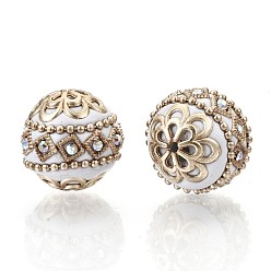 White Handmade Indonesia Beads, with Metal Findings, Round, Light Gold, White, 19.5x19mm, Hole: 1mm