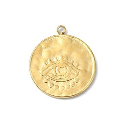 Плоский Круглый 304 подвески из нержавеющей стали, рисунок глаз, реальный 14 k позолоченный, плоско-круглые, 18x16x1 мм, отверстие : 1.5 мм