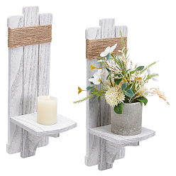 Белый 2шт. деревянный настенный держатель, с джутовой веревкой, прямоугольные, белые, 400x130x130 мм