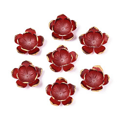 Темно-Красный Колпачок из смоляной бусины в виде цветка, для изготовления ювелирных изделий DIY, с металлическим обрамлением, темно-красный, 27~29x27.5~30x9~10.5 мм, отверстие : 1~1.4 мм