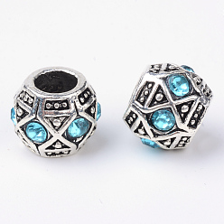 Аквамарин Сплав горный хрусталь Rondelle большое отверстие европейские шарики, античное серебро, аквамарин, 11x9 мм, отверстие : 5 мм