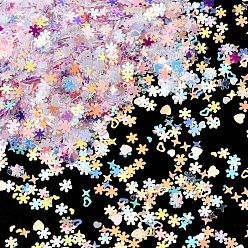 (52) Непрозрачная лаванда Пластиковые бусины с блестками, золотой блеск, швейные украшения, снежинка/сердце/звезда, разноцветные, 2.8~4.5x3~5x0.1~0.2 мм, Около 136500 шт / 500 г