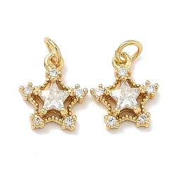 Прозрачный Латунные микро проложить кубического циркония подвески, звезды прелести, без свинца и без кадмия, стойки покрытие, долговечный, реальный 18 k позолоченный, прозрачные, 10x9x4 мм, Перейти кольцо: 4x0.8 мм, внутренний диаметр: 2.5 мм