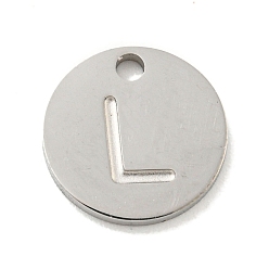 Letter L Не тускнеющие 304 подвески из нержавеющей стали, лазерная резка, плоский круглый с подвеской в виде буквы, цвет нержавеющей стали, Письмо L, 10x1 мм, отверстие : 1.4 мм