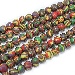 Разноцветный Синтетического малахита бисер нитей, окрашенные, круглые, красочный, 10 мм, отверстие : 1 мм, около 38 шт / нитка, 14.2 дюйм (36 см)