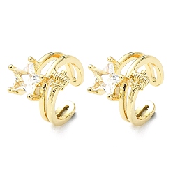 Настоящее золото 18K Серьги-каффы из латуни с микропаве и кубическим цирконием, без кадмия и без свинца, долговечный, звезда, реальный 18 k позолоченный, 15.5x13x18 мм