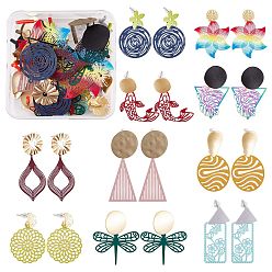 Mixed Color DIY Earring Making Finding Kits, Including Stainless Steel Filigree Pendants, Alloy Stud Earring Findings, Plastic Ear Nuts, Flower & Triangle & Fish & Flat Round, Mixed Color, 80Pcs/box