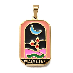 Луна Таро 304 эмалевые подвески из нержавеющей стали, ионное покрытие (ip), реальный 18 k позолоченный, луна, 32x19.5x2 мм, отверстие : 7x3.5 мм