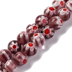 Розово-Коричневый Handmade millefiori lampwork beads strands, круглые, розово-коричневый, 8 мм, отверстие : 0.7 мм, около 48 шт / нитка, 14.37'' (36.5 см)