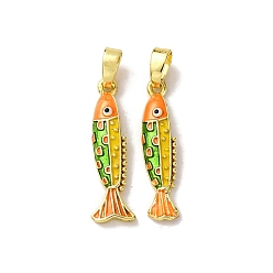 Оранжевый Латунь эмаль подвески, рыбы прелести, реальный 18 k позолоченный, оранжевые, 22.5x6.5x3 мм, отверстие : 4x2.5 мм