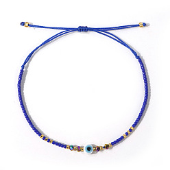 Синий Браслеты из стеклянного бисера и плетеных из смолы бусин, Регулируемые браслеты из плетеной нейлоновой нити для женщин, злые глаза, синие, 11.02 дюйм (28 см)