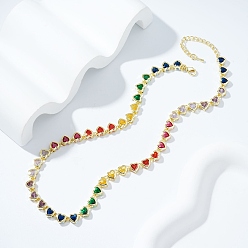 Золотой Женские теннисные ожерелья в форме сердца из латуни с разноцветными стразами, золотые, 13.78 дюйм (35 см)