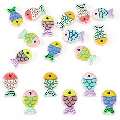 Color mezclado 12 piezas 6 colores cuentas de esmalte de vidrio teñidas y calentadas, pescado, color mezclado, 20x13x5.5~6 mm, agujero: 1 mm, 2 piezas / color