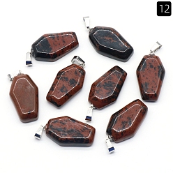 Красный Обсидиан Натурального красного дерева обсидиана подвески, прелести гроба на Хэллоуин, 35x19x7.5 мм, отверстие : 4x7.5 мм