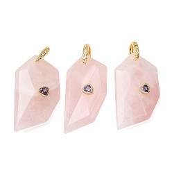 Rose Quartz Natural Rose Quartz Pendants, Others, Golden, 40~40.5x20.5~21x9.5~10mm, Hole: 6x6.5mm