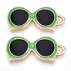 Зеленый лайм Подвески из эмали и сплава, золотые, очки очарование, зеленый лайм, 31x13.5x2~2.5 мм, отверстие : 2~3x2 мм