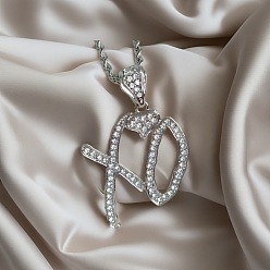 Платина Ожерелья из цинкового сплава с кристаллами и стразами в форме сердца с буквой xo для женщин, платина, 19.69 дюйм (50 см)