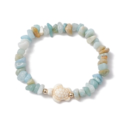 Tortoise Эластичные браслеты из бисера с натуральными цветами амазонита, с окрашенными синтетическими бирюзовыми бусинами для женщин и мужчин, черепаха, внутренний диаметр: 2-1/8 дюйм (5.5 см)