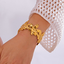 Цветок 304 из нержавеющей стали манжеты браслеты, широкие браслеты для женщин, реальный 18 k позолоченный, цветок, внутренний диаметр: 2-3/8 дюйм (6 см)