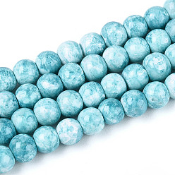 Бледно-бирюзовый Выпечка краска бисер пряди, круглые, бледные бирюзовая, 4~5 мм, отверстие : 0.7~0.8 мм, около 194~204 шт / нитка, 28.35~30.31 дюйм (72~77 см)