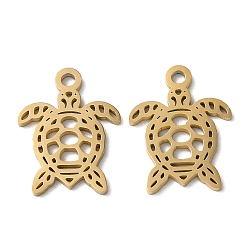 Золотой Ионное покрытие (ip) 304 подвески из нержавеющей стали, лазерная резка, черепаховые чары, золотые, 16x12x1 мм, отверстие : 1.6 мм
