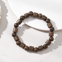Верблюжий Натуральные эластичные браслеты из бусин из древесины венге для женщин и мужчин, колонка и круглый, верблюжие, бусины : 8 мм, внутренний диаметр: 2.17 дюйм (5.5 см)