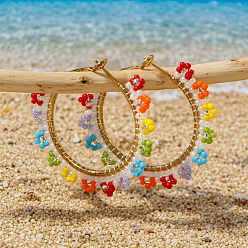 Золотой Серьги-кольца из овального стекла ручной работы в стиле бохо, золотые, 43x45 мм