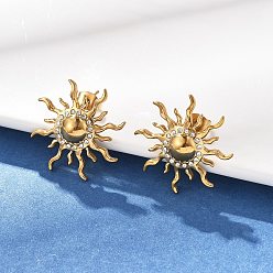 Золотой 304 из нержавеющей стали серьги, солнце, со стразами, золотые, 25x25 мм