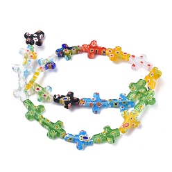 Mixed Color Cross Handmade Millefiori Glass Beads Strands, Mixed Color, 17x14x3mm, Hole: 1.5mm, about 21pcs/strand, 14.1 inch