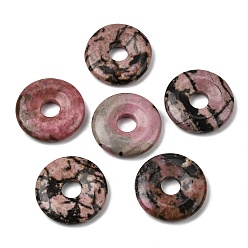 Rhodonite Natural Rhodonite Pendants, Donut/Pi Disc Charms, 30x6mm, Hole: 8mm