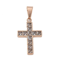 Прозрачный 304 подвески из нержавеющей стали, крест очарование, со стеклом, прозрачные, 30x19x3 мм, отверстие : 8.5x5 мм