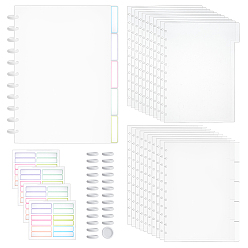 Mixed Color 4 Bags Rectangle Plastic Notebook Index Divider Sheets, Tab Divider for Binder, with 44Pcs PP Plastic Loose Leaf Ring Round Binder Discs, Mixed Color, 301x226x0.3mm