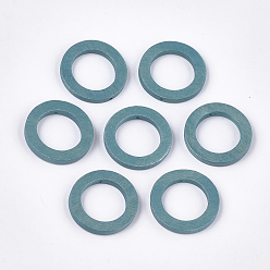 Steel Blue Painted Wood Pendants, Ring, Steel Blue, 29~30x4mm, Hole: 1.2mm