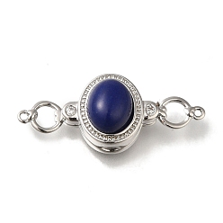 Платина Магнитные застежки из латуни с микропейвом и прозрачным кубическим цирконием, без кадмия, без никеля и без свинца, с натуральным лазуритом, овальные, платина, 34x13x10 мм