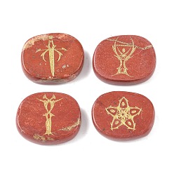 Красный Камень 4шт 4 стили натуральный красный яшма дисплей украшения, фигурка для украшения дома, энергетический камень рейки для исцеления, овал с символом тарруссо, 25x20x7~7.5 мм, 1 шт / стиль