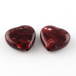 Темно-Красный Сердца имитация драгоценных камней акриловые бусины, темно-красный, 35x37x14 мм, Отверстие : 4 мм , около 39 шт / 500 г