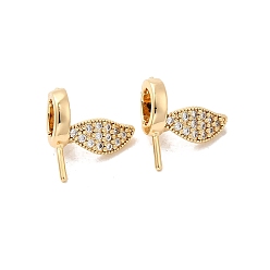 Настоящее золото 18K Латунные микро проложить кубического циркония кулон поручительств, шапка из бисера, лист, реальный 18 k позолоченный, 12.5x11x6 мм, отверстие : 5x3 мм