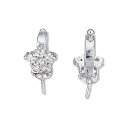 Real Platinum Plated Brass Pave Cubic Zirconia Peg Bails, For Half Drilled Beads, Cadmium Free & Nickel Free & Lead Free, Star, Real Platinum Plated, 11x10.5x6mm, Hole: 5mm, Pin: 0.8mm