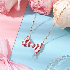 Красный Ожерелье с подвеской-бантом из стеклянных бус, с латунным кабельных цепей, красные, 17.32 дюйм (44 см)