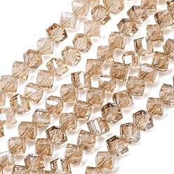 Antique White Electroplate Transparent Glass Beads Strands, Cube, Faceted, Pearl Luster Plated, Antique White, 3.5x4.5x4mm, Hole: 1.1mm, about 99pcs/strand, 13.46''(34.2cm)