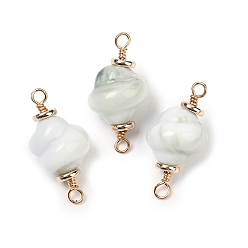 Гейнсборо Непрозрачные акриловые имитация драгоценных камней звенья соединительные подвески, без кадмия, без никеля и без свинца, с петлями из латуни с покрытием из настоящего золота 18k, формы раковины, светло-серые, 20.5~21x10~10.5 мм, отверстие : 1.5~2 мм