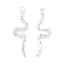 Platino Real Plateado Micro colgantes ecológicos de circonita cúbica pavimentada de latón, con anillo de salto, sin plomo y el cadmio, larga duración plateado, encanto de serpiente, Platino verdadero plateado, 40.5x12x2 mm, agujero: 3.5 mm