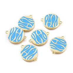 Light Sky Blue Brass Enamel Links Connectos, Flat Round, Real 18K Gold Plated, Light Sky Blue, 19.5x15x2mm, Hole: 1.4mm