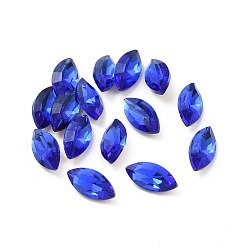 Capri Blue Glass Rhinestone Cabochons, Pointed Back & Silver Back Plated, Horse Eye, Capri Blue, 10x5x3mm